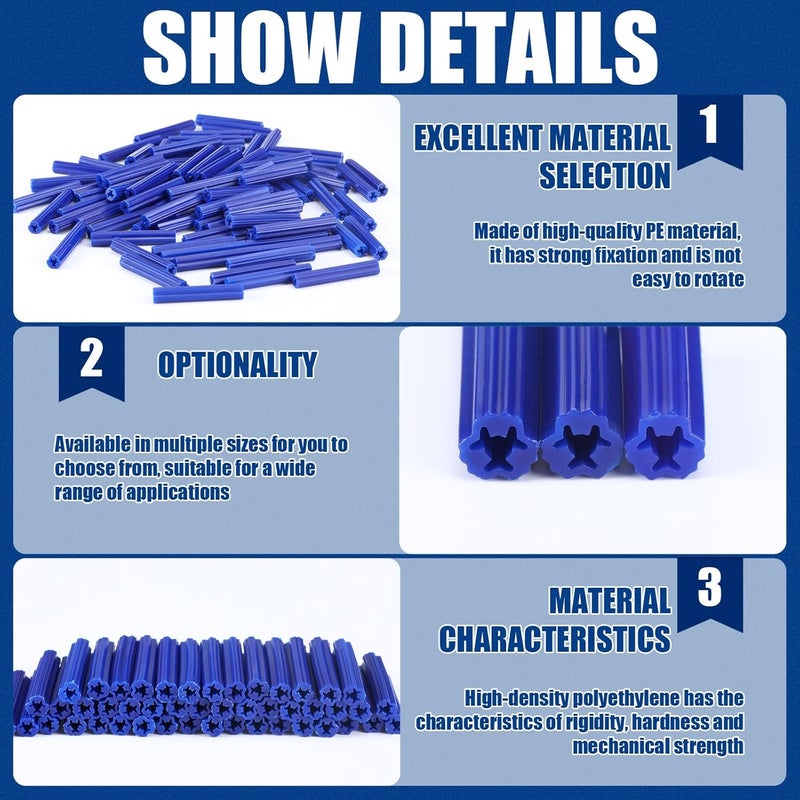 Lineshading 200 Pcs 5/16" Hole Screw Expanding Plastic Screw Anchors Blue Plastic Anchors Drywall Wall Expansion Pipe Bolt Expansion Tube for Hollow Walls Concrete Tile Cement Other Surface (1-1/2") - Image 5